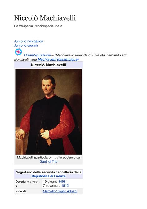 Machiavelli Appunti Per Esame Niccolò Machiavelli Da Wikipedia L