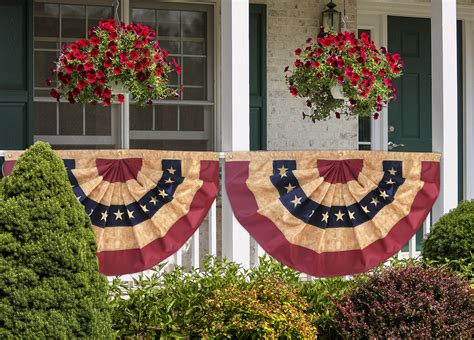 Tea Stained Patriotic Bunting Usa 72 X 36 Pleated Banner With