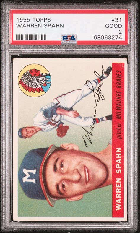 Topps Warren Spahn Psa New Label Vintage Baseball Braves Hof