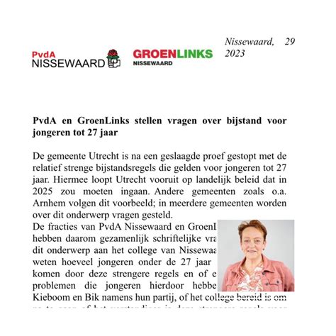 Pvda En Groenlinks Stellen Vragen Over Bijstand Voor Jongeren Tot 27 Jaar Pvda Nissewaard