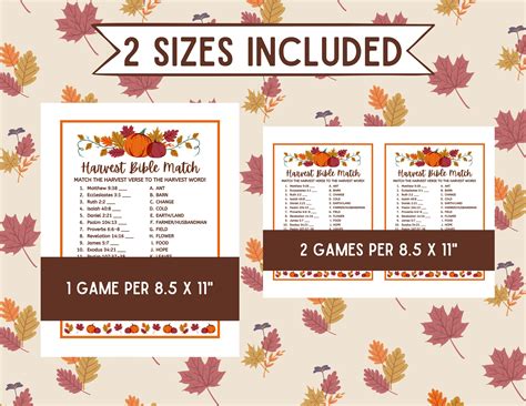 Harvest Bible Match Game Harvest Party Game Fall Games for - Etsy