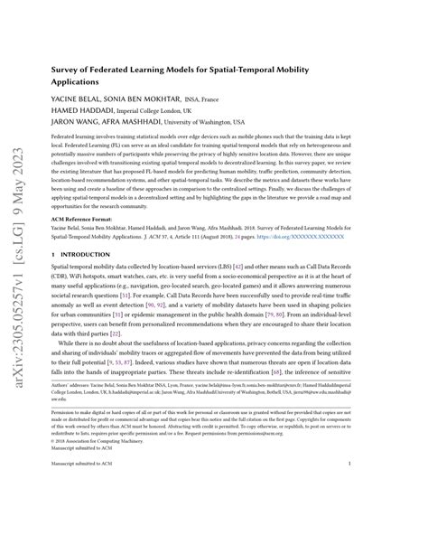 Pdf Survey Of Federated Learning Models For Spatial Temporal Mobility