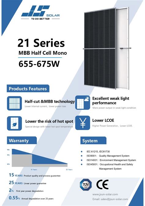 JSUN 21 Series MBB Half Cell Mono 655 675W Solar Panel Datasheet