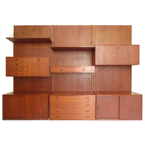 Large Mid Century Modern Danish Teak Wall Unit Poul Cado Style For