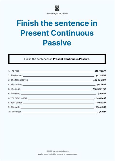 Finish The Sentence In Present Continuous Passive — Worksheet English