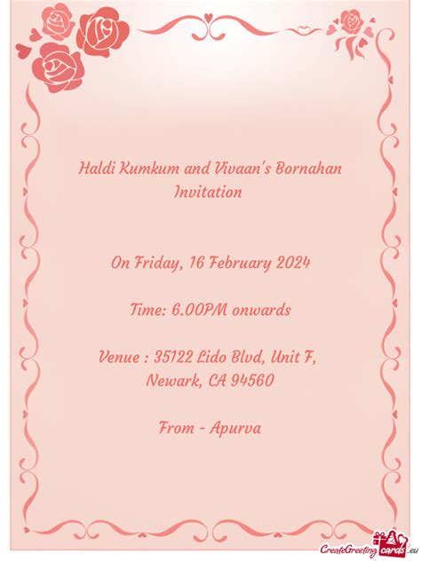 Haldi Kumkum And Vivaan S Bornahan Invitation Free Cards