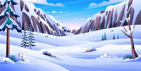 Paisaje De Invierno En Estilo De Dibujos Animados Vector Premium The