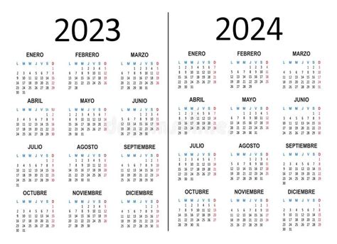 Calendario Spagnolo Anni La Settimana Inizia Luned Vettore