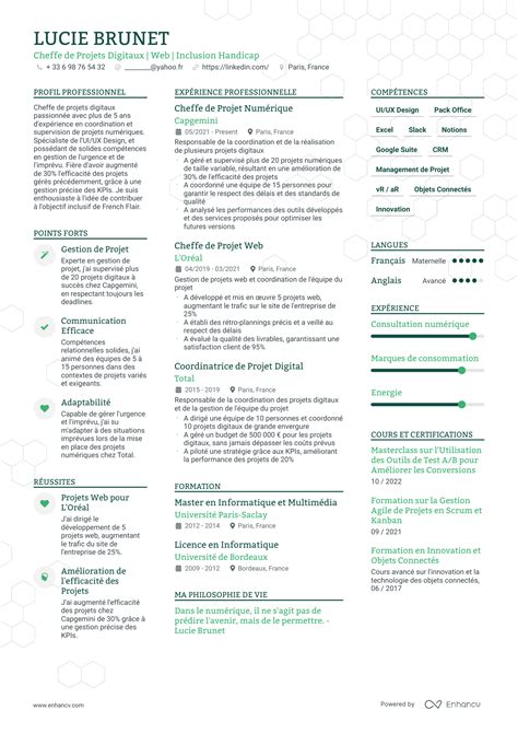 Exemples De Cv Pour Chef De Projet Pour