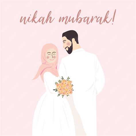 Premium Vector Cute Wedding Muslim Couple Portrait Illustration