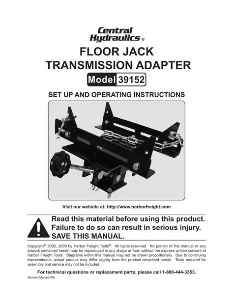 (PDF) Floor jack transmission adapter - Harbor Freight Toolsimages.harborfreight.com/manuals ...