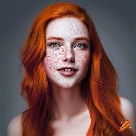 Portrait Of A Smiling Woman With Red Hair And Freckles On Craiyon