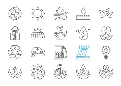 Alternative Energy Sources Linear Icons Set Eco Power Renewable