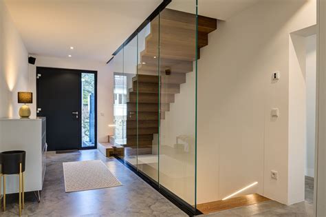 Faltwerktreppe Eiche Glas Stockwerk Treppen