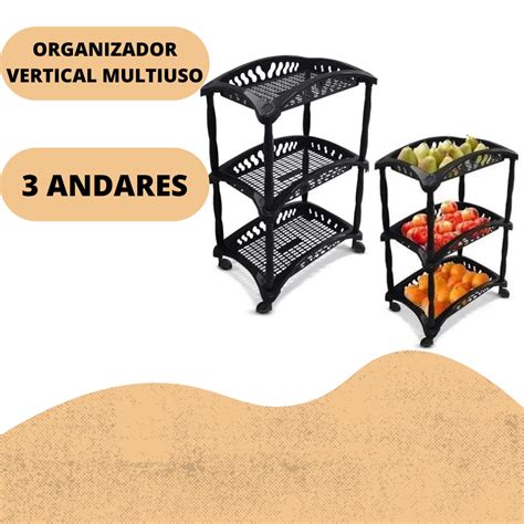 Organizador Vertical Triplo Fruteira De Ch O Preto De Plastico Para