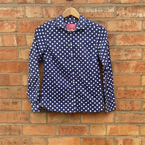 Charles Tyrwhitt Womens Blue White Polka Dot Shirt Depop