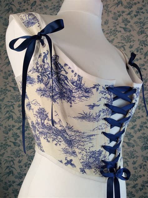 Royal Blue Th Century Toile De Jouy Corset Stays Light Etsy Uk