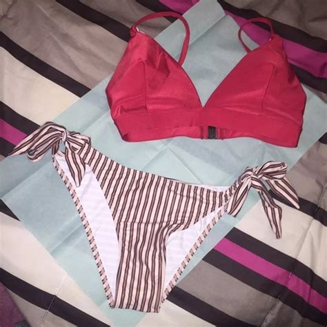 Swim Nwot Cherry Striped Bikini Set Poshmark