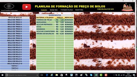 Planilha De Forma O De Pre O Para Bolos E Tortas Cadastro Do