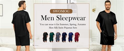 Swomog Men Satin Pajamas Set Short Sleeve Silk Sleepwear Button Down