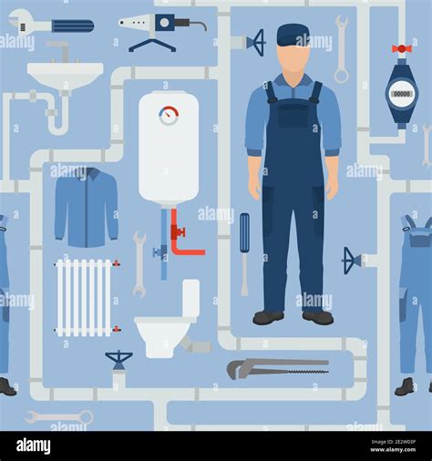 Profession And Occupation Seamless Pattern Plumber Tools And Equipment