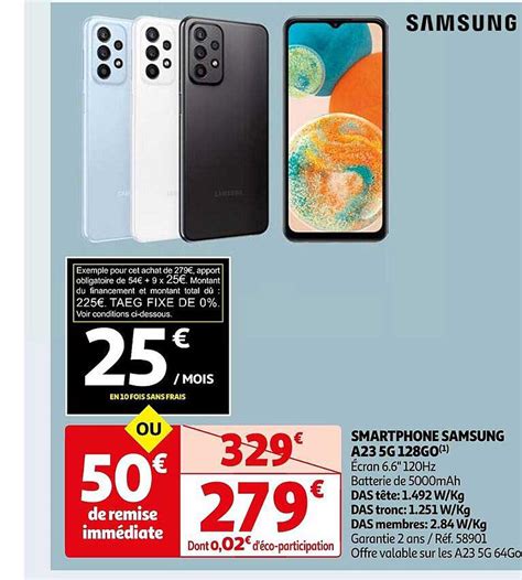 Promo Smartphone Samsung A23 5g 128 Go Chez Auchan ICatalogue Fr