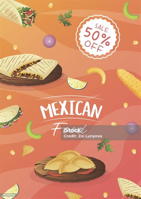 Ilustración De Folleto De Comida Mexicana A4 Con Tacos Burritos Tamales