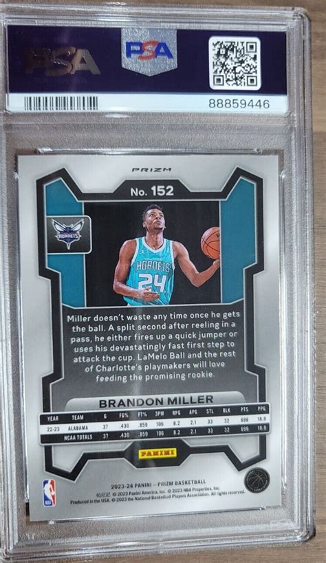 Psa Panini Prizm Brandon Miller Rookie Rc Cracked Ice Prizm