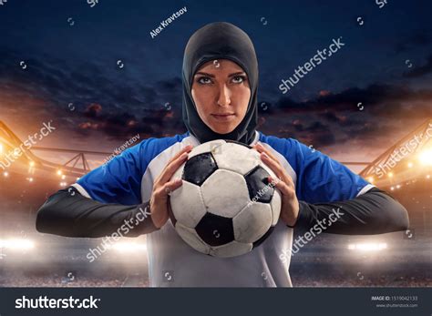Female Muslim Soccer Player Hijab Standing Stock Photo 1519042133