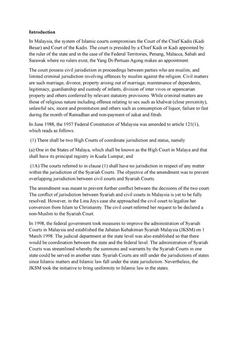 Introduction Syariah Court Introduction In Malaysia The System Of