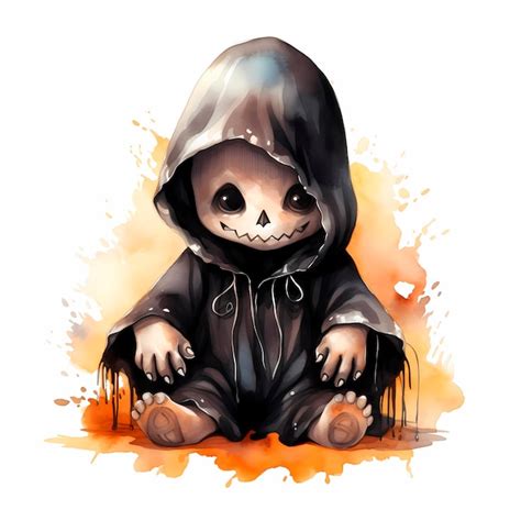 Premium AI Image | Watercolour Halloween cute baby Grim Reaper high ...