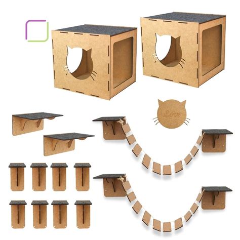 Kit Playground Para Gato Pe As Mdf E Carpete Brinquedo Parquinho De