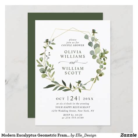 Modern Eucalyptus Geometric Frame Couple Shower Invitation Zazzle Couples Shower Invitations