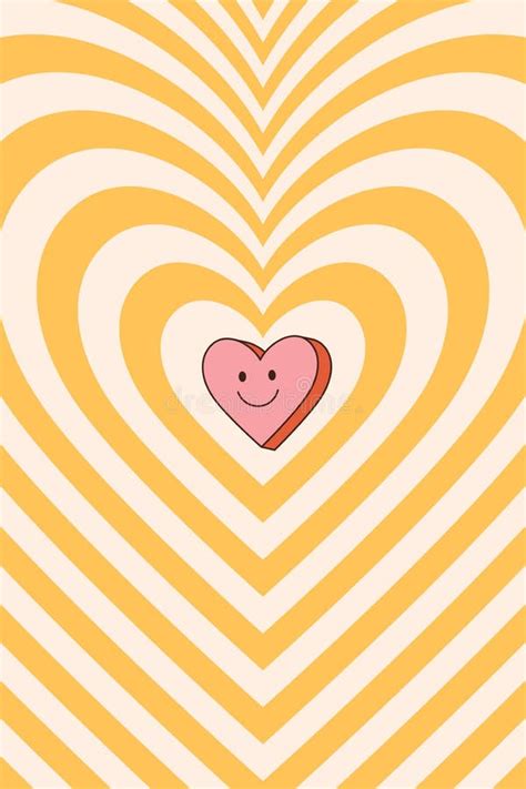 Groovy Lovely Heart Poster Love Concept Happy Valentines Day Greeting Card Pink And Red