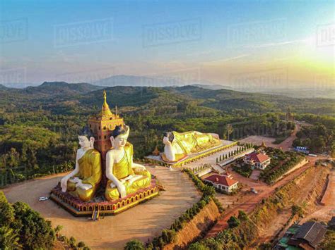 Aerial By Drone Of The Huge Sitting And Reclining Buddhas Ko Yin Lay