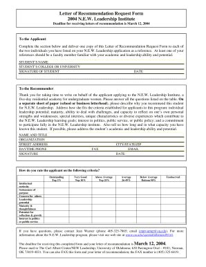 Fillable Online Ou Letter Of Recommendation Request Form 2004 N E W