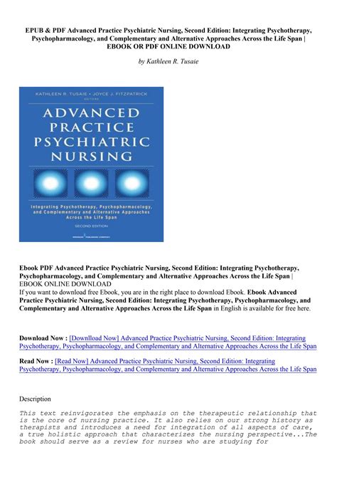 Pdf Epub Advanced Practice Psychiatric Nursing Second Edition