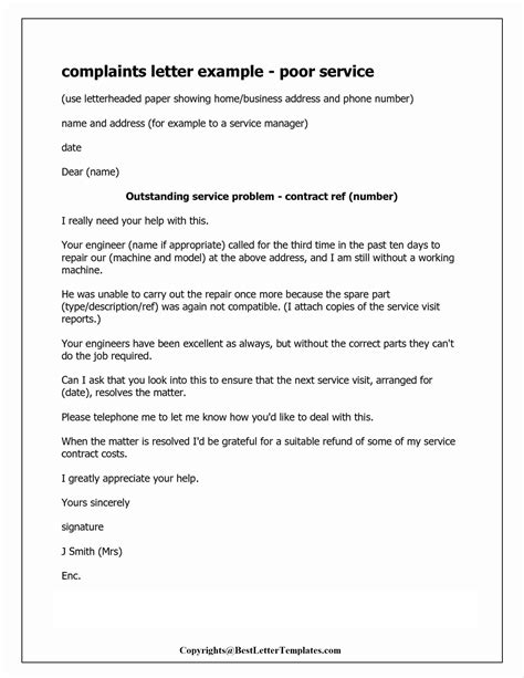 Sample Complaint Letter For Poor Service