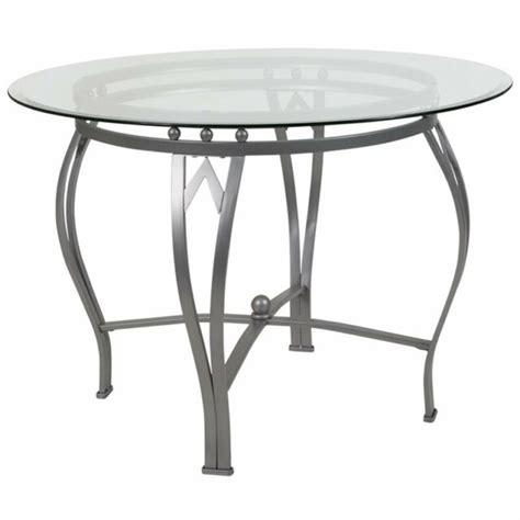 Flash Furniture Syracuse 42 Round Glass Dining Table With Silver Metal Frame For Sale Online