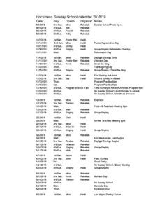 2018-2019 Sunday School Schedule – Hockinson Apostolic Lutheran Church