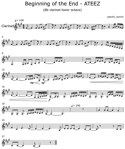 Beginning Of The End Ateez Sheet Music For Clarinet