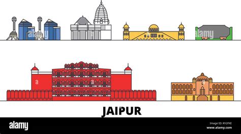 India Jaipur Flat Landmarks Vector Illustration India Jaipur Line