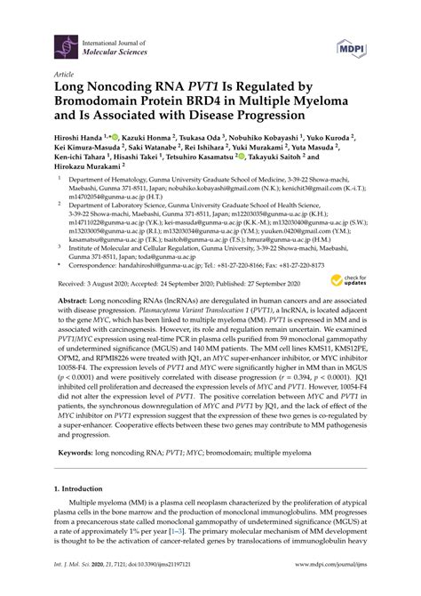 Pdf Long Noncoding Rna Pvt1 Is Regulated By Bromodomain Protein Brd4