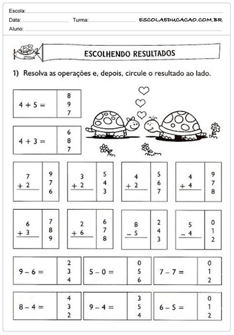 Atividades De Matemática 1º Ano Escolhendo Resutlados Escola Educação