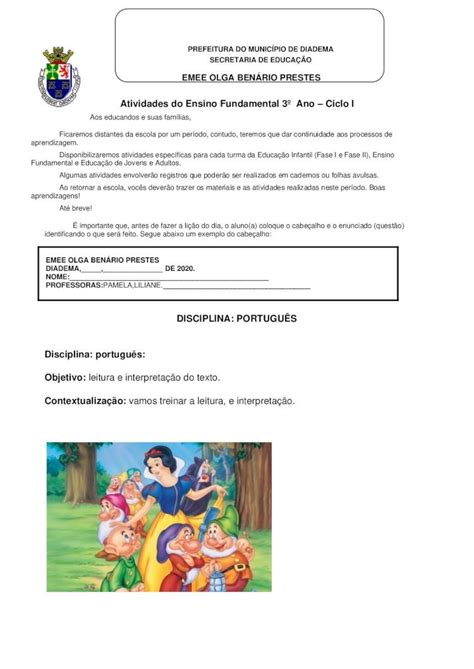 PDF Atividades do Ensino Fundamental 3º Ano Ciclo Ieducacao diadema