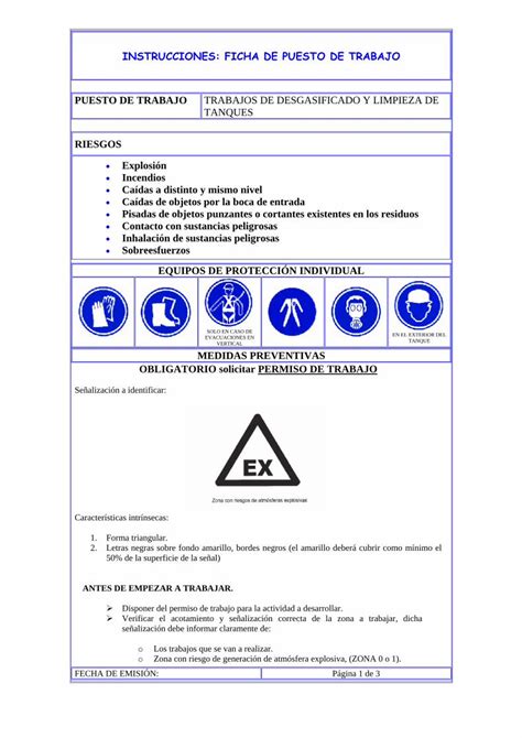 Pdf Instrucciones Ficha De Puesto De Trabajo Tanques Pdf