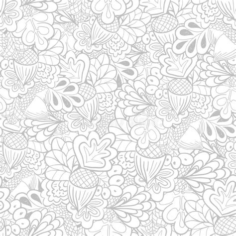 Black And White Outline Oak Elements Seamless Pattern Stock Vector