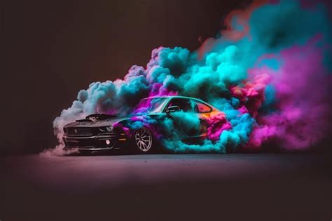 Premium AI Image | A colorful smoke bomb with a black car in the ...