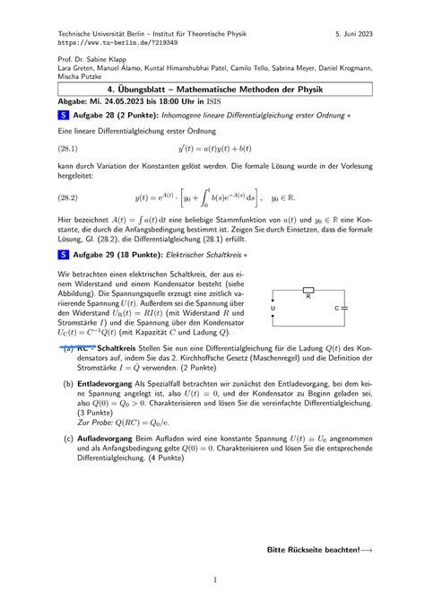 UB 4 SoSe Mathematische Methoden Der Physik TU Berlin Studocu