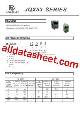 JQX53 Datasheet(PDF) - RAYEX ELECTRONICS CO., LTD
